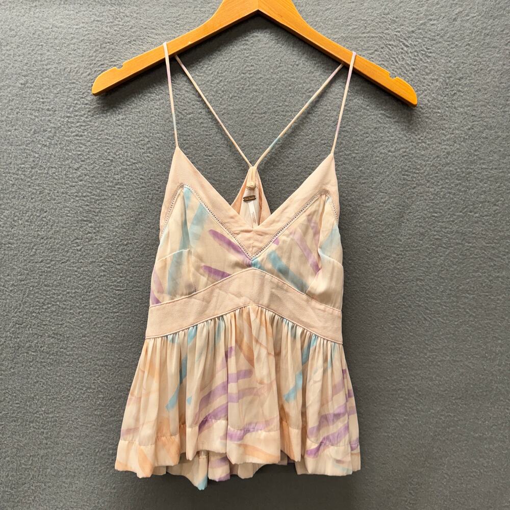 Free People Blouse Womens 4 Endless Fun Tank Boho Multicolor Racerback Side Zip